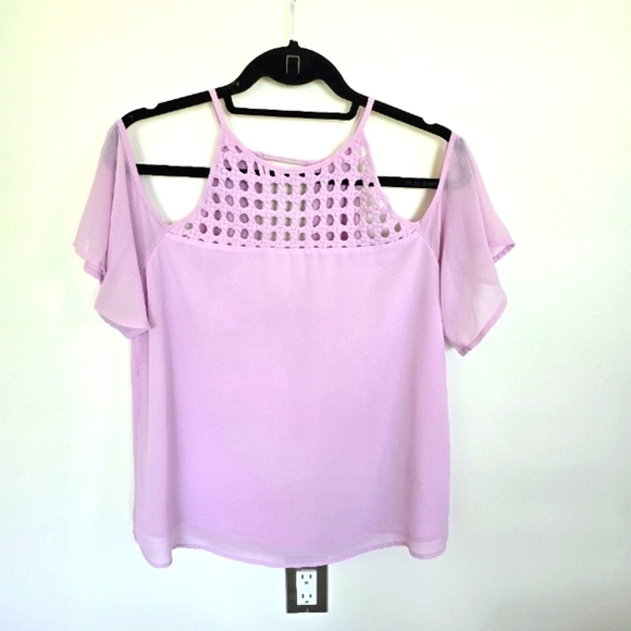 Naked Zebra Lilac Pale Purple Lattice Front Cold Shoulder Halter Top Size Medium - Picture 1 of 12